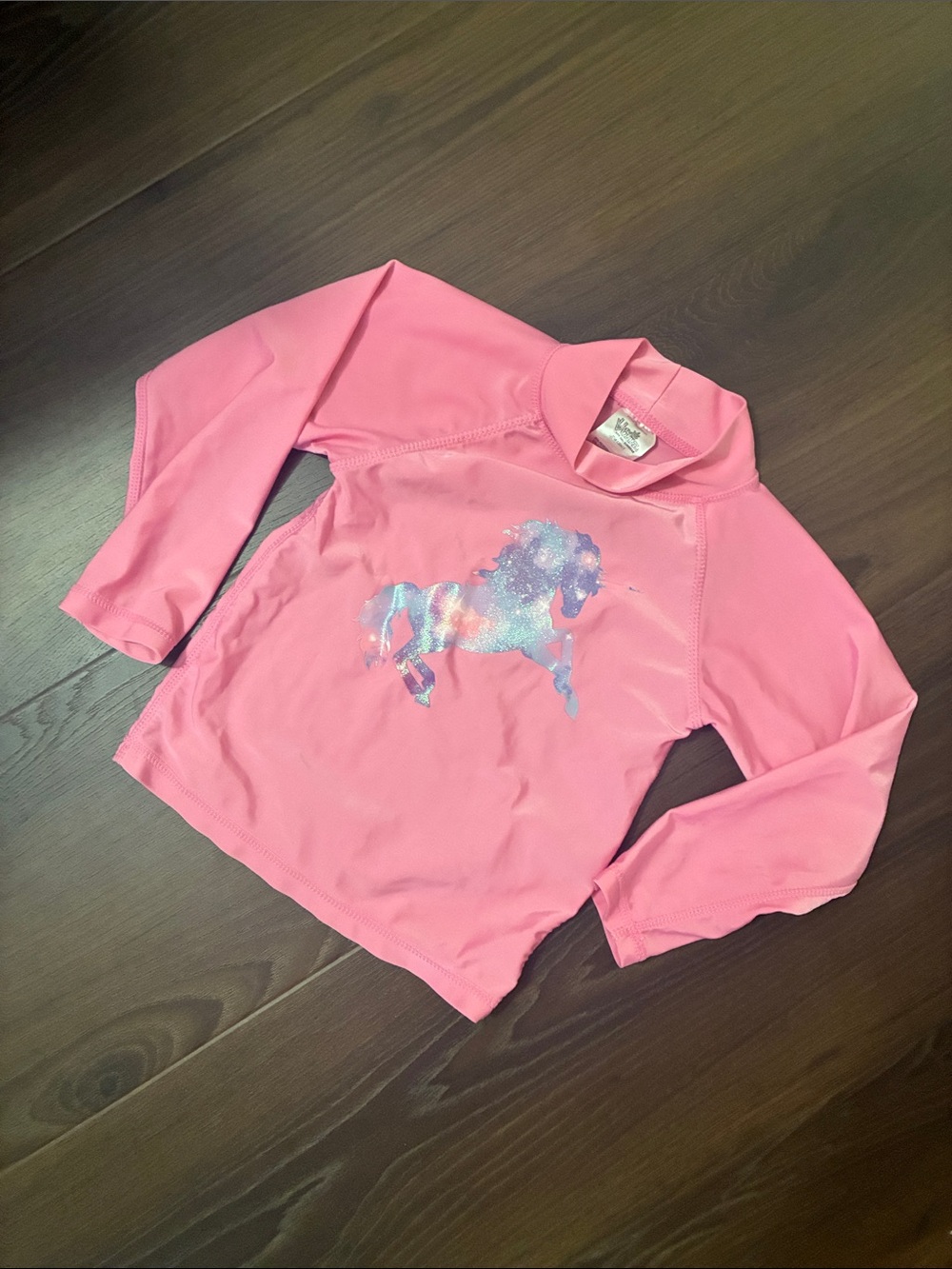 Girls' Pink Long-Sleeve Unicorn Swim Rashguard Top SZ 6
